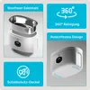 A collage of images showcasing a white ultrasonic cleaner with various features highlighted by text and icons. Produktbild-Vorschau