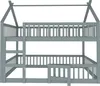 A gray wooden bunk bed with a house-shaped frame and a ladder. Produktbild-Vorschau