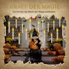 A child dressed as a witch sits on steps decorated for Halloween, holding a carved pumpkin. LED candles hang in the background. Produktbild-Vorschau