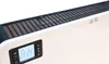 A close-up shot of a white electric heater with a digital display and a black grille on top. Produktbild-Vorschau