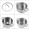 A collage of four images showing different parts of a stainless steel juicer pot. Produktbild-Vorschau