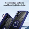 Two blue and transparent phone cases are shown, one with a silver ring holder. Produktbild-Vorschau