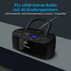 A black MEDION stereoradio is placed on a gray surface with a dark gray background. Produktbild-Vorschau