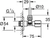 A technical drawing with dimensions of a plumbing valve. Produktbild-Vorschau