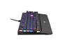 A gaming keyboard with RGB lighting is shown from a side angle against a white background. Produktbild-Vorschau