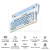 A product image showcasing a keyboard with its features listed below. Produktbild-Vorschau
