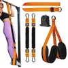 A woman is using a pull-up assist band attached to a pull-up bar. Various components of the pull-up assist system are laid out around her. Anteprima dell’immagine prodotto