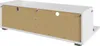 The back of a white TV stand is shown, with visible particle board and cable management holes. Produktbild-Vorschau