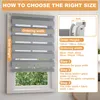 An instructional diagram showing how to measure for window blinds, with a picture of blinds on a window. Produktbild-Vorschau