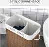 Close-up view of the interior of a divided laundry basket, showing the 'LIGHTS' and 'DARKS' compartments. Produktbild-Vorschau