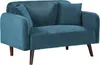 A blue corduroy sofa with wooden legs and two throw pillows. Anteprima dell’immagine prodotto