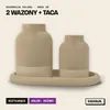 Vases striés style japandi lot de 2 avec plateau ovale, set Voir les images du produit 4