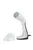 A handheld garment steamer and its detachable water tank are displayed against a white background. Náhled obrázku produktu