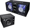 Two Hifonics Maxximus subwoofer enclosures are displayed against a white background. One is a large, dual-driver enclosure with clear windows showing the illuminated drivers, and the other is a smaller, single-driver enclosure. Náhľad obrázku produktu