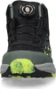 A close-up front view of a child's black and green boot with neon green accents. Voir les images du produit