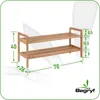 A two-tier wooden shoe rack with dimensions indicated by arrows and numbers. Podgląd zdjęcia produktu