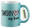 Huuraa Glitzertasse Sweden my love 330ml Blau Keramik Produktbild-Vorschau 1