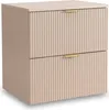 A beige washbasin cabinet with fluted fronts and gold handles is shown against a white background. Náhled obrázku produktu