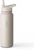 A beige insulated water bottle with a straw lid. Produktbild-Vorschau