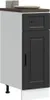 A kitchen base cabinet with a dark gray front and a brown countertop, shown against a white background. Produktbild-Vorschau