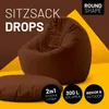 A brown beanbag chair and a matching cushion are shown on a yellow and brown background. Text overlays highlight product features. Náhled obrázku produktu