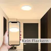 A hand holding a smartphone displaying a ceiling light, with a real ceiling light visible above. Produktbild-Vorschau
