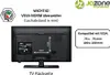 The back of a television is shown with measurements indicating VESA mounting compatibility. Text and logos provide additional information. Produktbild-Vorschau