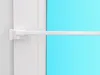 A white adjustable curtain rod is mounted on a white frame, extending across a light blue background. Produktbild-Vorschau