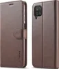 A brown leather flip case for a Samsung Galaxy A22 4G phone is shown from two angles. Produktbild-Vorschau