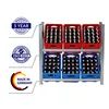 A metal shelving unit filled with crates of beer bottles, with various certification badges on the left. Produktbild-Vorschau