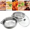 A collage of food dishes above a stainless steel steamer pot with a glass lid. Podgląd zdjęcia produktu