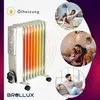 Collage showing an oil-filled radiator heater and lifestyle images of people using it. Produktbild-Vorschau