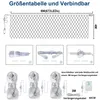 A collage of images showing a net light string, its components, and how to connect them. Voir les images du produit