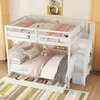 A white bunk bed with storage drawers and a ladder, set up in a child's bedroom with bedding and a teddy bear. Anteprima dell’immagine prodotto