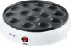 A close-up, slightly angled view of a white electric poffertjes maker with a black cooking plate featuring 12 round indentations. A red power switch is visible on the front. Náhľad obrázku produktu