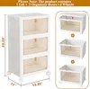 A white foldable storage cabinet with transparent doors, shown with dimensions and assembly instructions. Anteprima dell’immagine prodotto