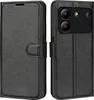 A black leather flip case for a smartphone, shown from the front and back. Produktbild-Vorschau