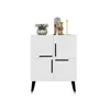 A white cabinet with decorative items on top, set against a white background. Produktbild-Vorschau