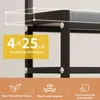 Close-up of a black metal shelf unit with a yellow overlay indicating dimensions and features. Produktbild-Vorschau