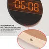Digitale Holz-Wanduhr mit LED-Anzeige – Groß, rund, 12/24 Produktbild-Vorschau 5