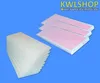 A stack of white foam padding next to three boxes of air filters with red stripes on a blue background. Produktbild-Vorschau