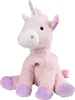 A pink plush unicorn toy with purple accents sits on a white background. Produktbild-Vorschau