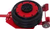 A close-up view of a red pneumatic air jack with a black rubber bellows and wheels. Produktbild-Vorschau