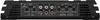 The back panel of a black car amplifier with various input and output connectors and control knobs. Podgląd zdjęcia produktu