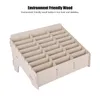 A wooden organizer with multiple compartments, presented on a white background with descriptive text. Anteprima dell’immagine prodotto