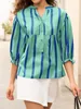 Gestreiftes Sommer-Shirt mit V-Ausschnitt für Damen – Produktbild-Vorschau 2