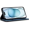 A blue flip-style phone case with a phone inside, displayed on a white background. Produktbild-Vorschau