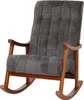 A rocking chair with a wooden frame and gray fabric upholstery, isolated on a white background. Podgląd zdjęcia produktu