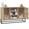 A wooden sideboard with black metal legs, shown against a white background. Náhled obrázku produktu