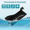 A black vacuum cleaner water filter assembly is shown partially submerged in water, with water splashing around it. Above the product, there are four icons with text describing features. Produktbild-Vorschau